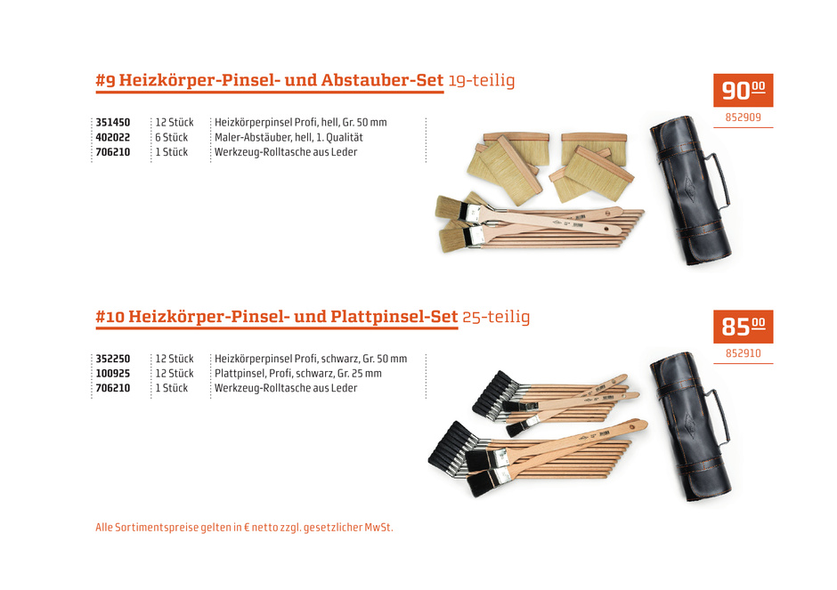 Heizkörper-Pinsel-Sets mit Abstaubern und Plattpinseln